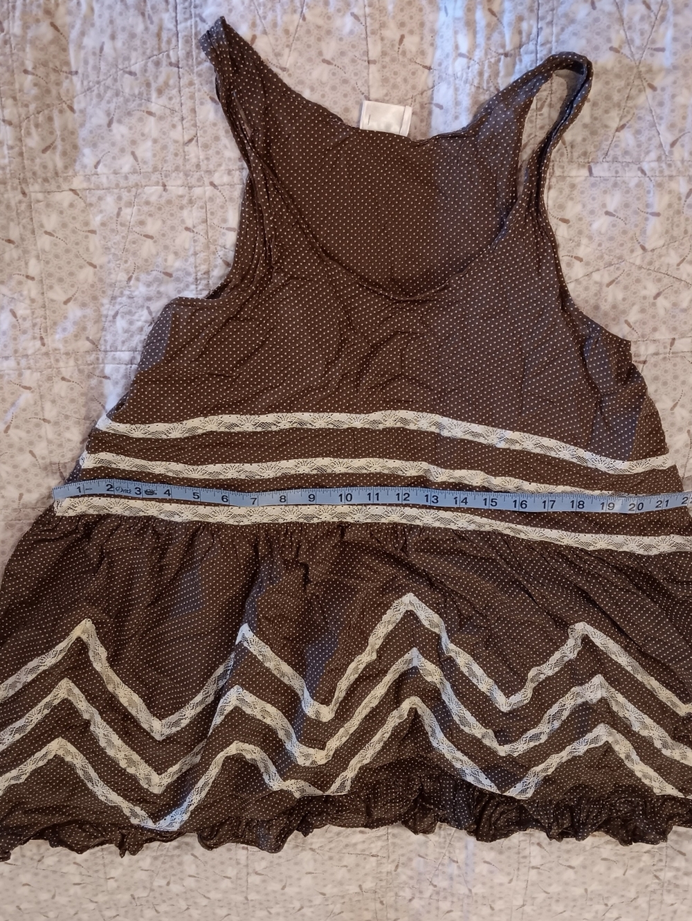Free People Brown Polka Dot Lace-Trim Trapesez Slip Tank Tunic Dress - Picture 4 of 9